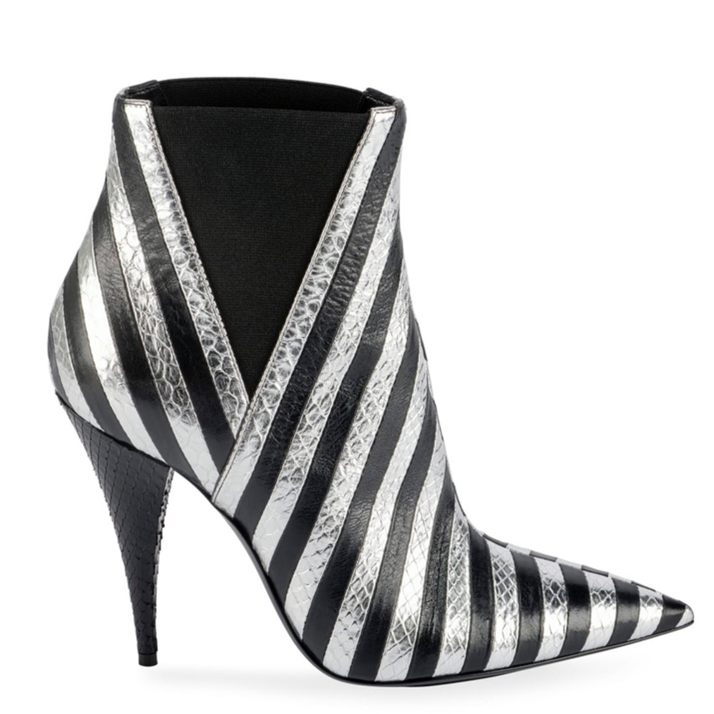 SAINT LAURENT Kiki Contrast Striped Leather Boots size 6.5